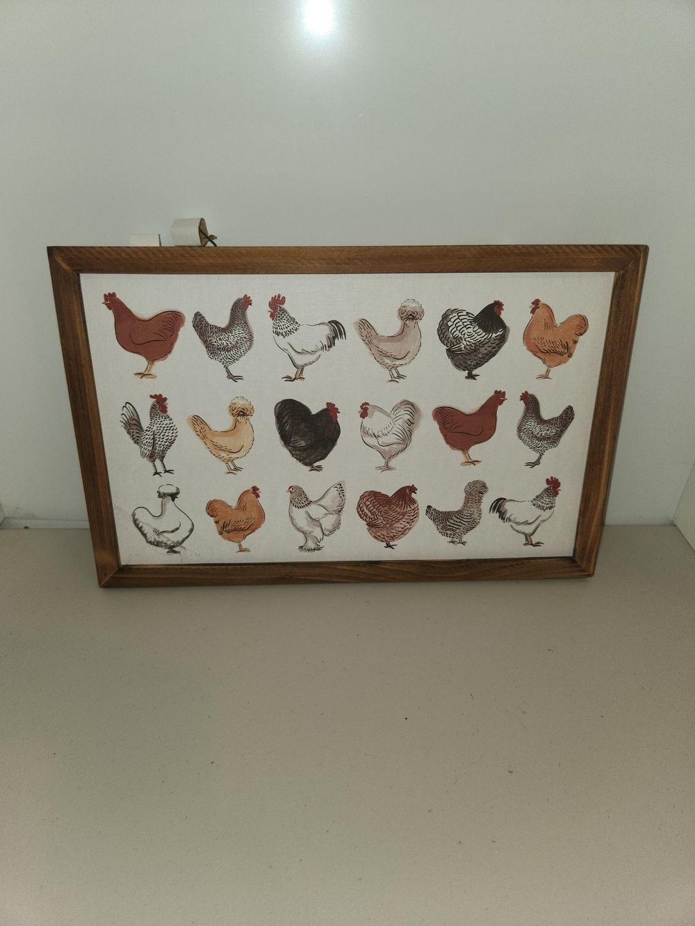Red Shed Farmhouse Chicken Art Print in Wood Frame - Rustic Brown 17" x 11"